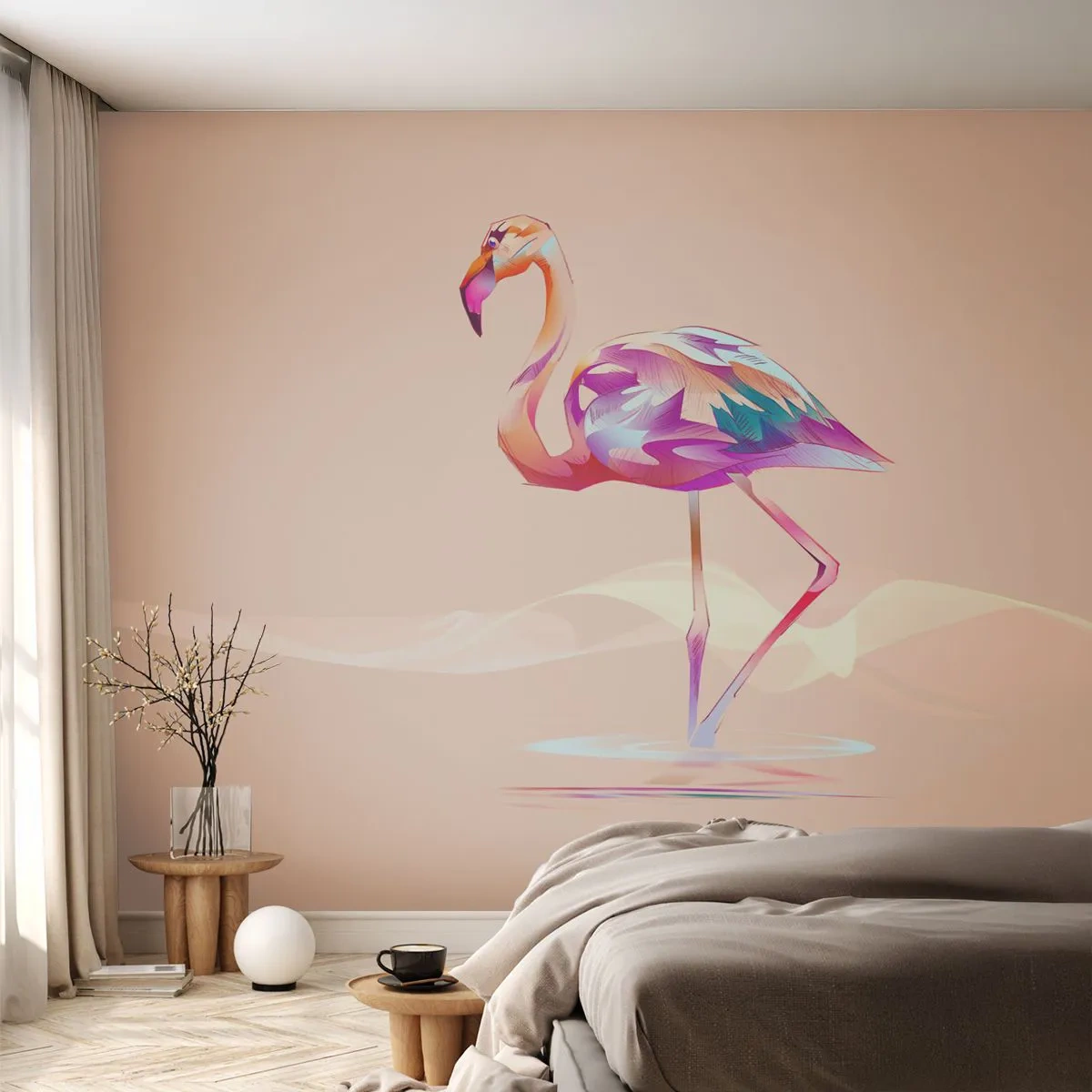 Papier Peint Photo Premium Canvas - L'oiseau des bonnes émotions - Flamant, Oiseau, Abstraction - 200x140 cm