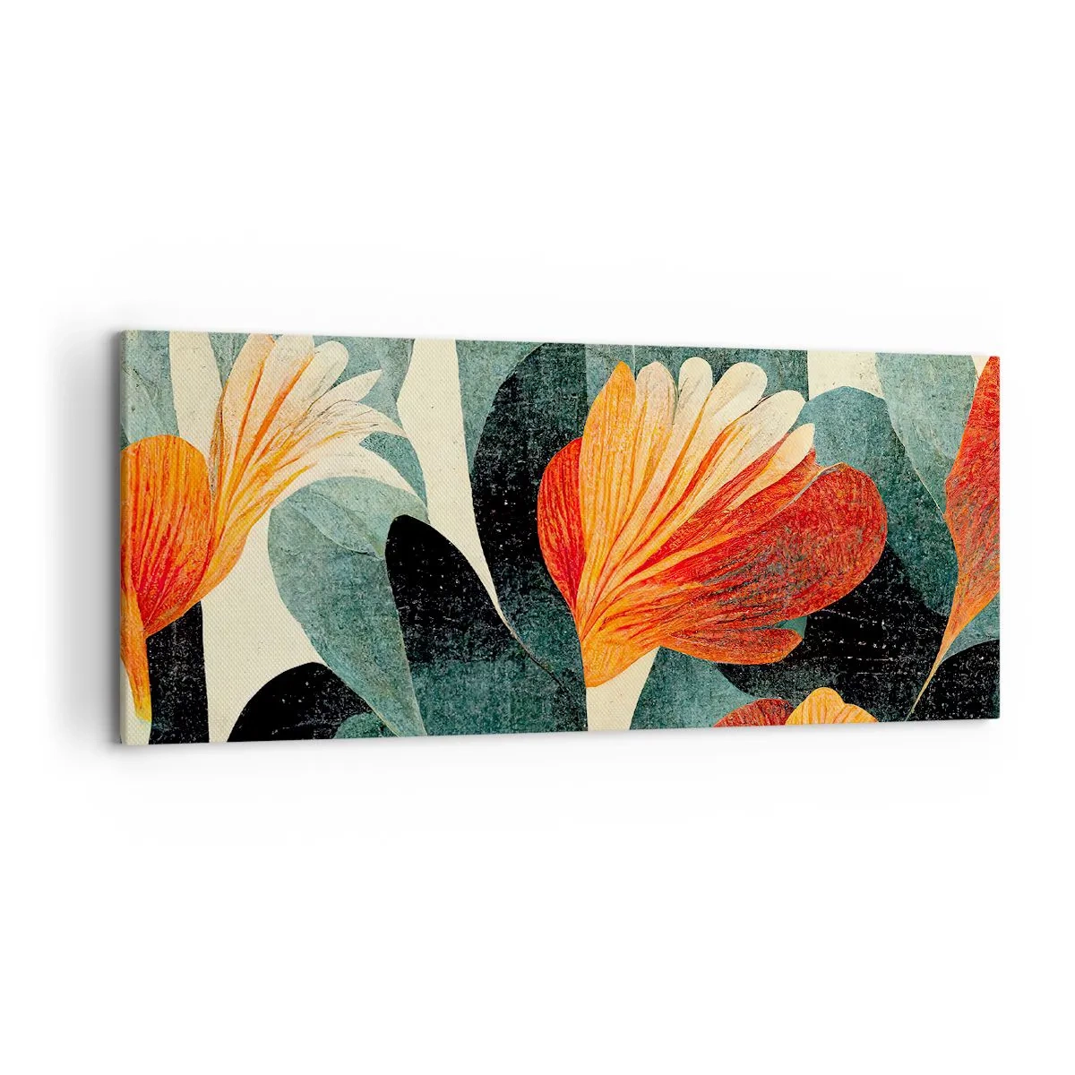 Impression sur toile - Image sur toile - Fleurs aux tons intenses d'orange et de vert - 120x50cm - La chaleur des tropiques et la fraîcheur de la verdure - Décoration murale moderne pour le salon et la chambre ARTTOR