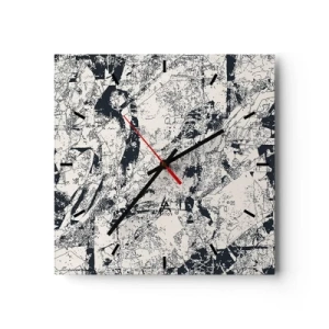 Horloge murale - Pendule murale - Composition abstraite en noir et blanc avec une mise en page dynamique - 30x30cm - Interpénétration des contraires - Décoration murale moderne pour le salon et la chambre ARTTOR
