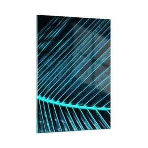 Impression sur verre - Image sur verre - Macrophotographie d'une feuille de palmier dans des tons turquoise - 50x70cm - Texture verte - Décoration murale moderne pour le salon et la chambre ARTTOR