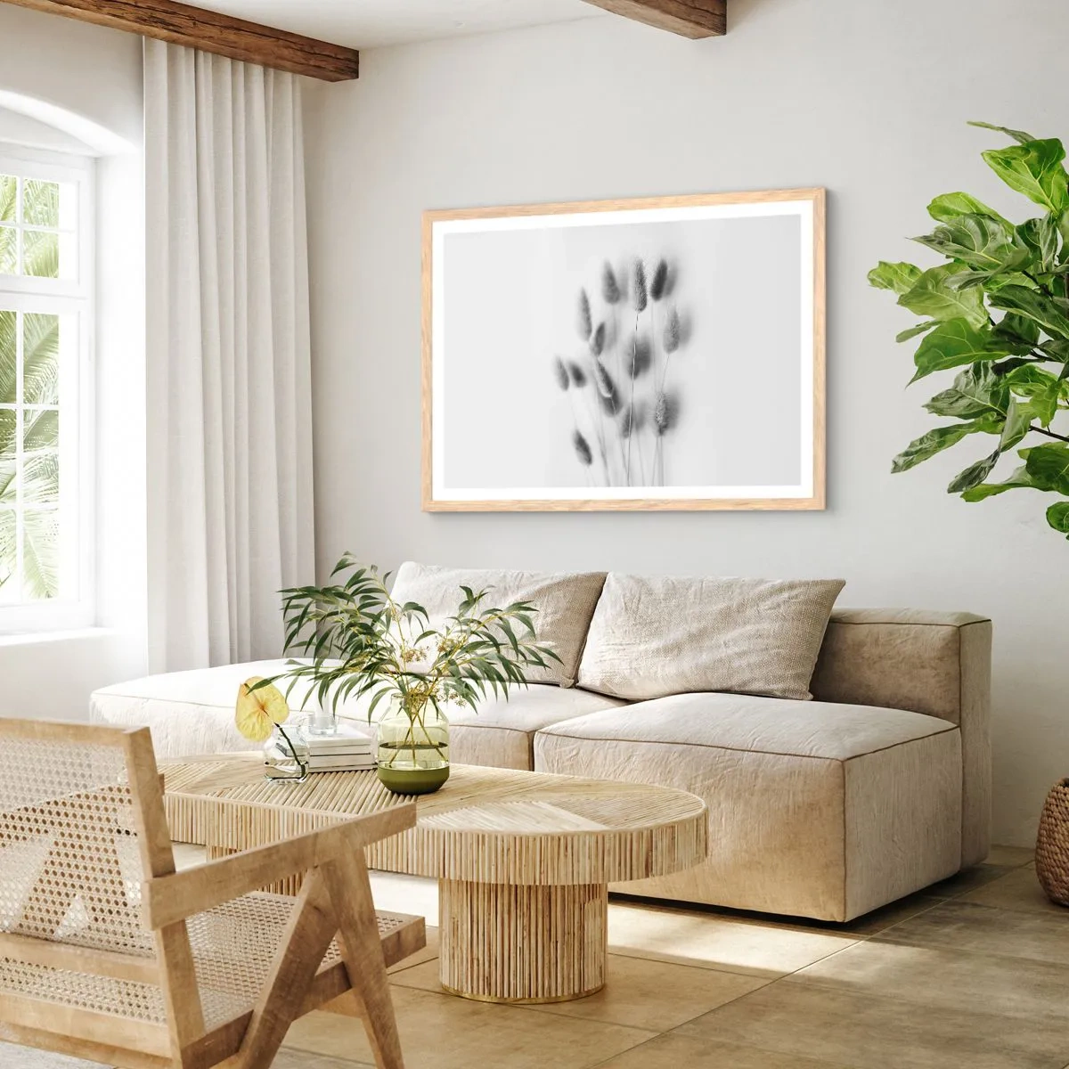 Affiche dans un chêne clair - Poster - Son herbe duveteuse - 91x61 cm