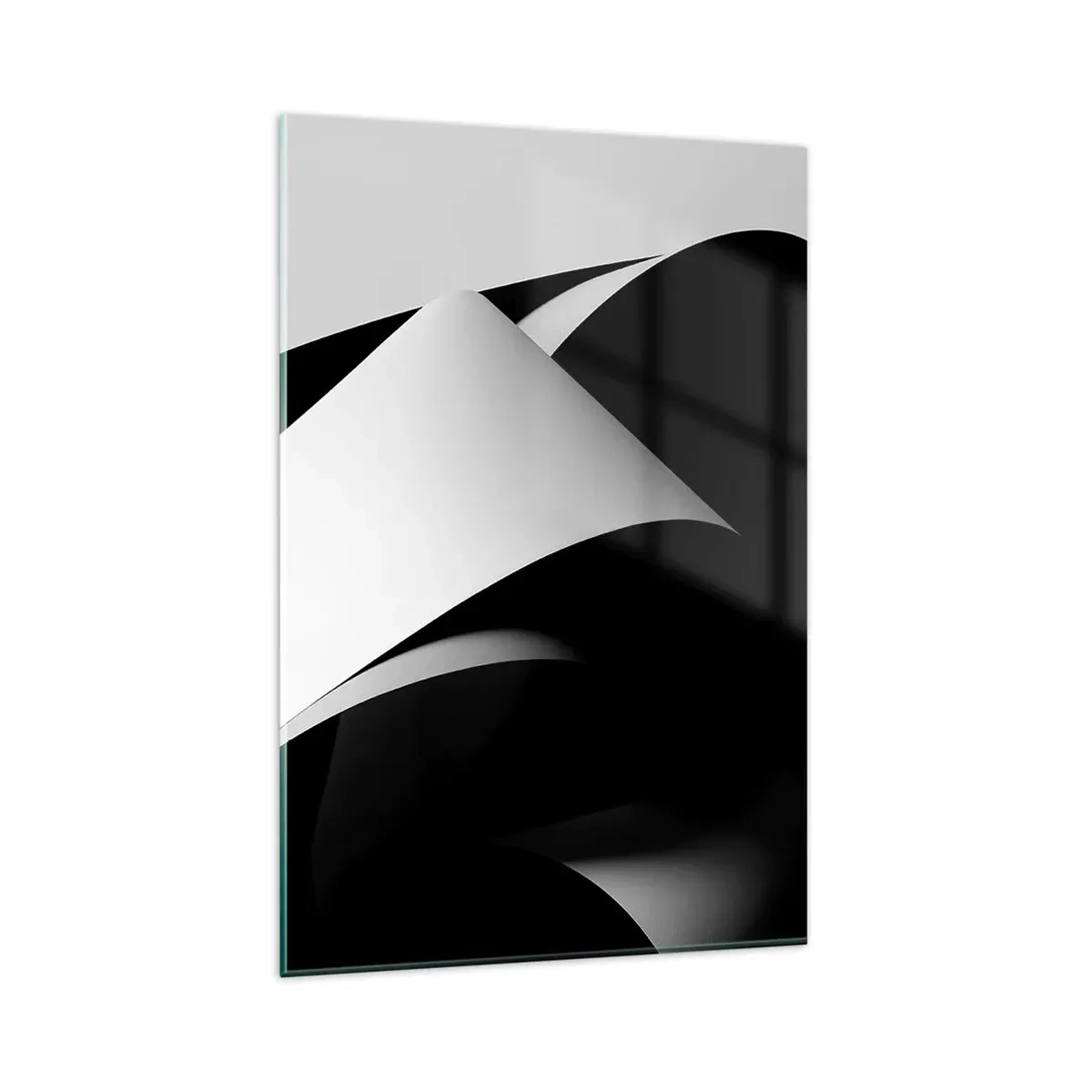 Impression sur verre - Image sur verre - Formes abstraites en noir et blanc avec des contrastes saisissants - 80x120cm - Plans de lumière venus des profondeurs de l'ombre - Décoration murale moderne pour le salon et la chambre ARTTOR