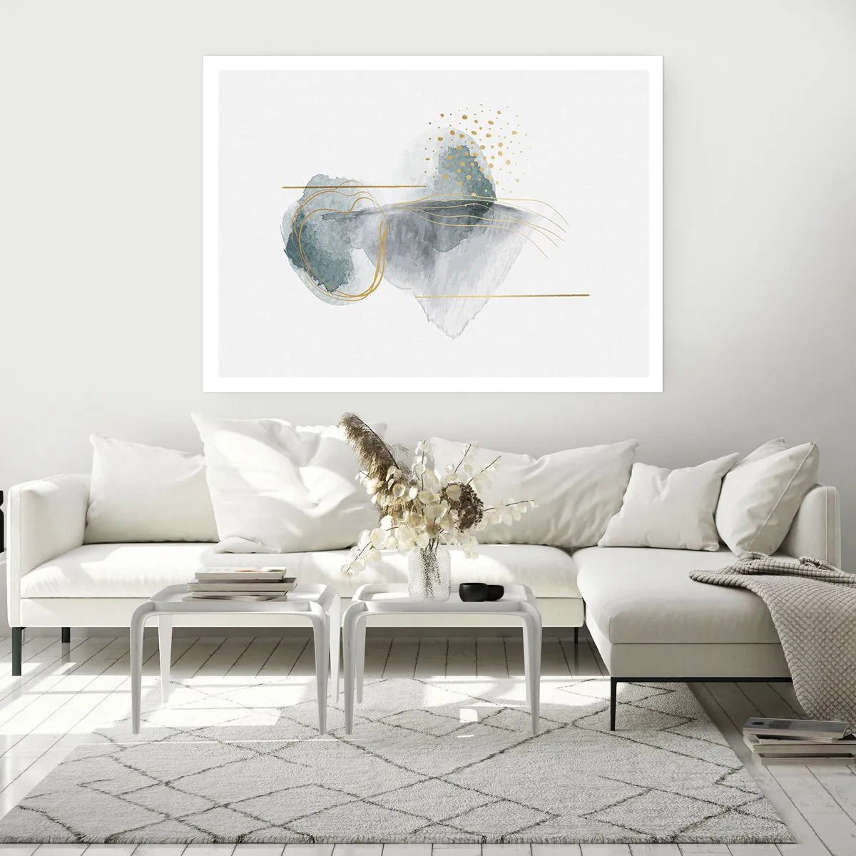 Affiche - Poster - Une composition abstraite dans des tons turquoise et or. - 100x70cm - À propos de la relation entre le gris et l'or - Décoration murale moderne pour le salon et la chambre ARTTOR