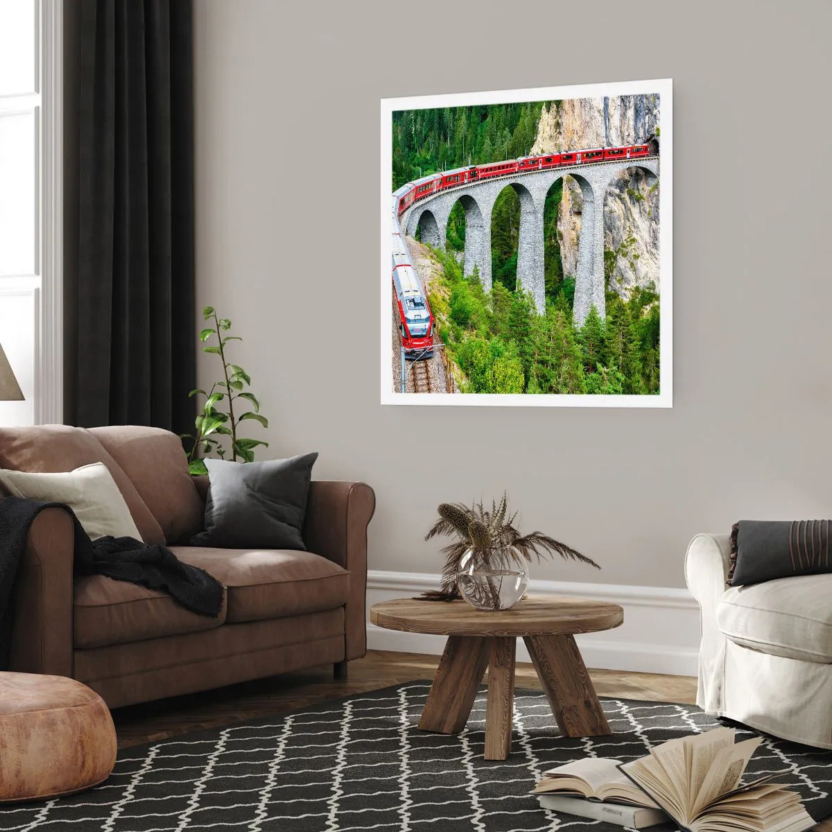 Affiche - Poster - Chemin de fer avec vue sur la montagne - 50x50 cm