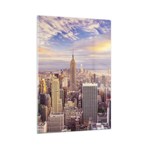Impression sur verre - Image sur verre - Panorama de la ville avec des gratte-ciels au coucher du soleil - 50x70cm - Atteindre les nuages