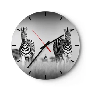 Horloge murale - Pendule murale - Deux zèbres dans la savane en noir et blanc - 30x30cm - Le monde est bel et bien noir et blanc - Décoration murale moderne pour le salon, la cuisine et la chambre ARTTOR