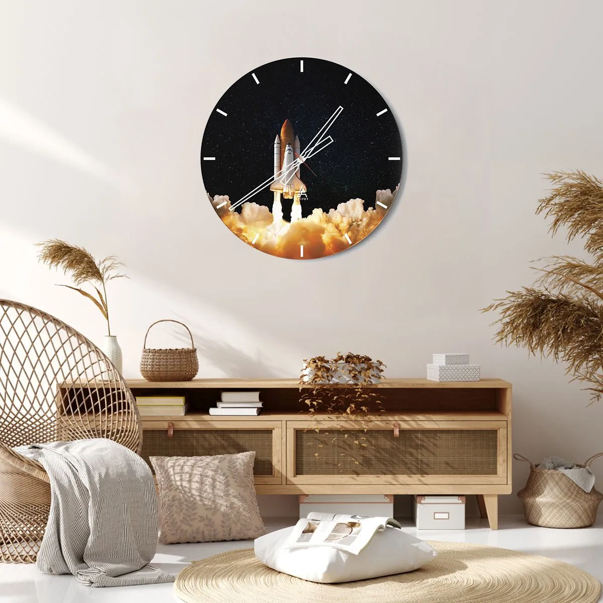 Horloge murale - Pendule murale - Lancement d'une fusée spatiale sur fond de ciel étoilé - 30x30cm - Ad astra! - Décoration murale moderne pour le salon, la cuisine et la chambre ARTTOR
