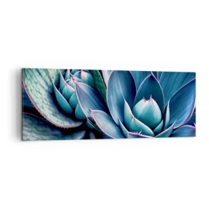 Impression sur toile - Image sur toile - Agave dans des tons de bleu et de vert avec des accents roses - 140x50cm - Force vital - Décoration murale moderne pour le salon et la chambre ARTTOR