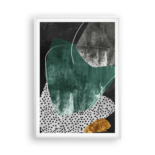 Affiche dans un cadre blanc - Poster - Abstraction colorée avec feuille d'or - 70x100 cm