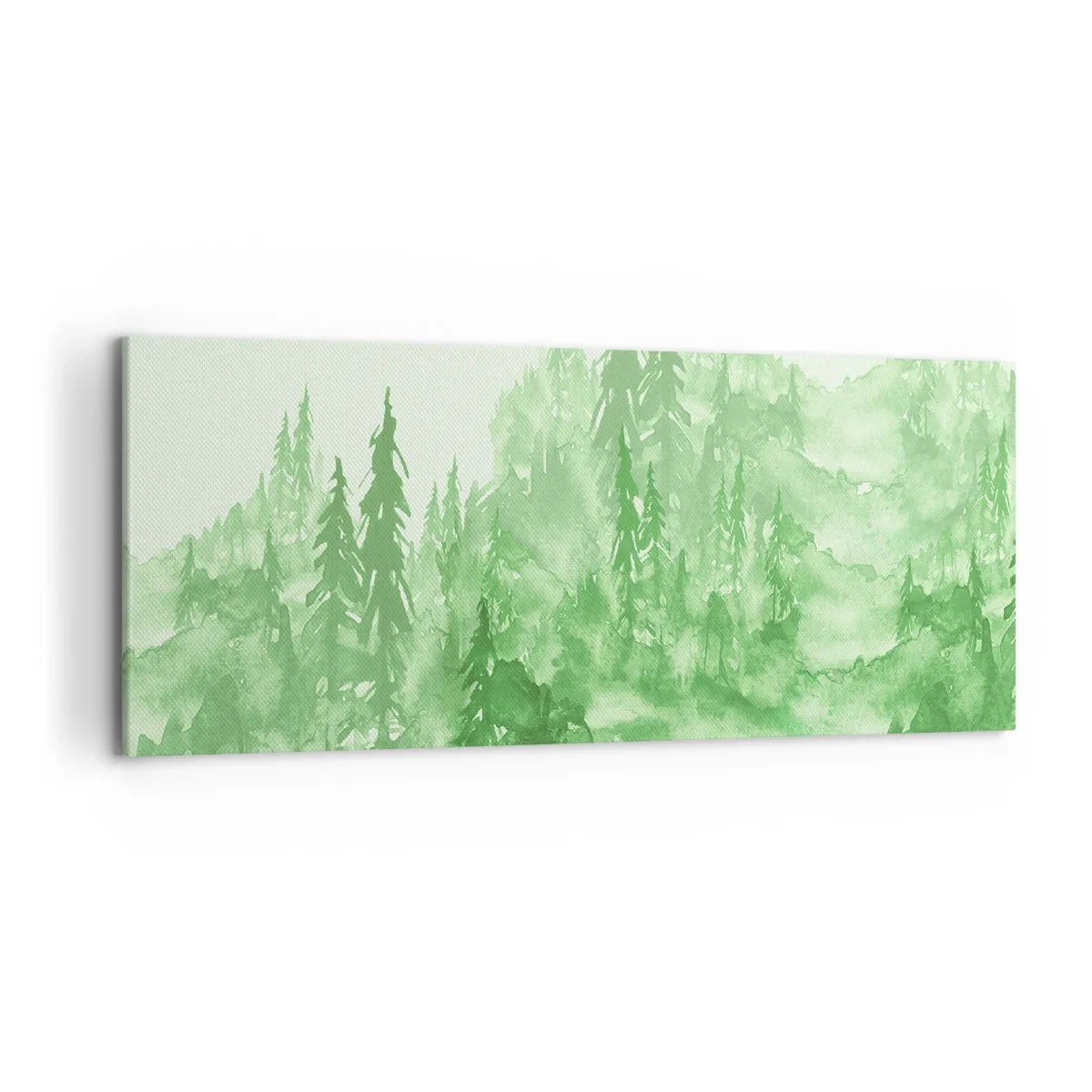 Impression sur toile - Image sur toile - Forêt verte dans un style aquarelle sur un fond clair - 120x50cm - Flou de brouillard vert - Décoration murale moderne pour le salon et la chambre ARTTOR