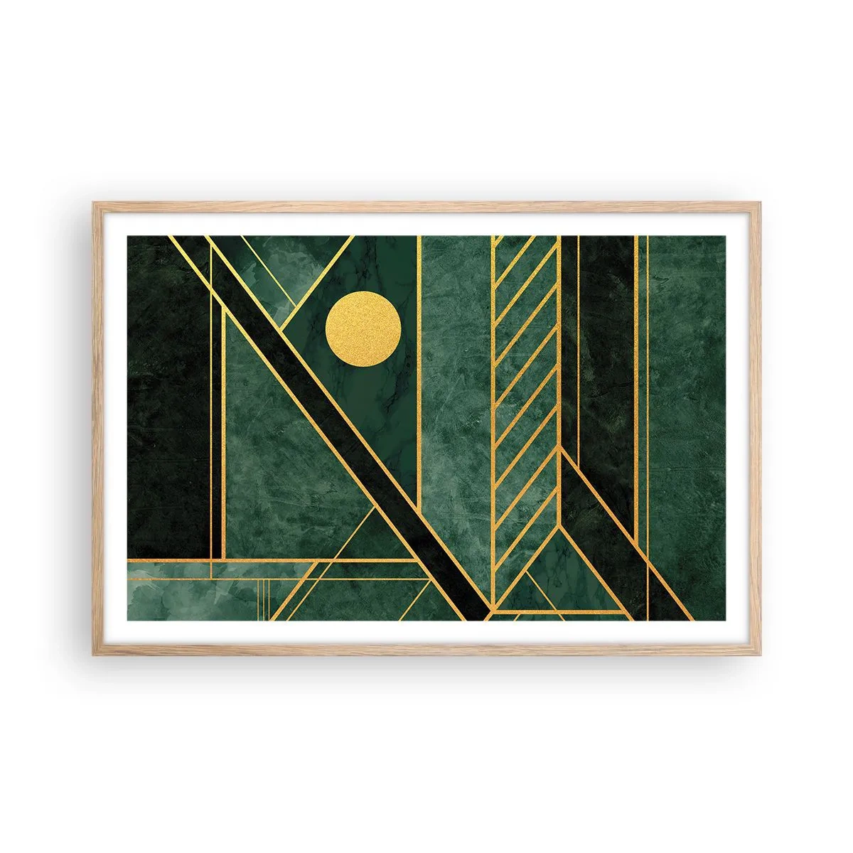 Affiche dans un chêne clair - Poster - Dynamique or et azur - 91x61 cm