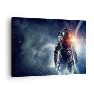 Impression sur toile - Image sur toile - Astronaute avec en arrière-plan l'espace et la planète Terre - 70x50cm - Aventure spatiale - Décoration murale moderne pour le salon et la chambre ARTTOR