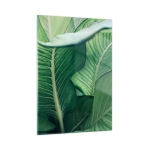 Impression sur verre - Image sur verre - Feuilles vertes luxuriantes en gros plan et à la lumière naturelle - 50x70cm - Une vie intensément verte - Décoration murale moderne pour le salon et la chambre ARTTOR