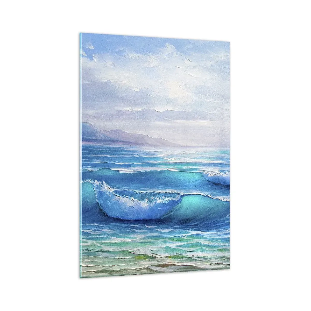 Impression sur verre - Image sur verre - Un paysage marin pittoresque avec des vagues et un ciel bleu - 80x120cm - Il apporte un soulagement - Décoration murale moderne pour le salon et la chambre ARTTOR