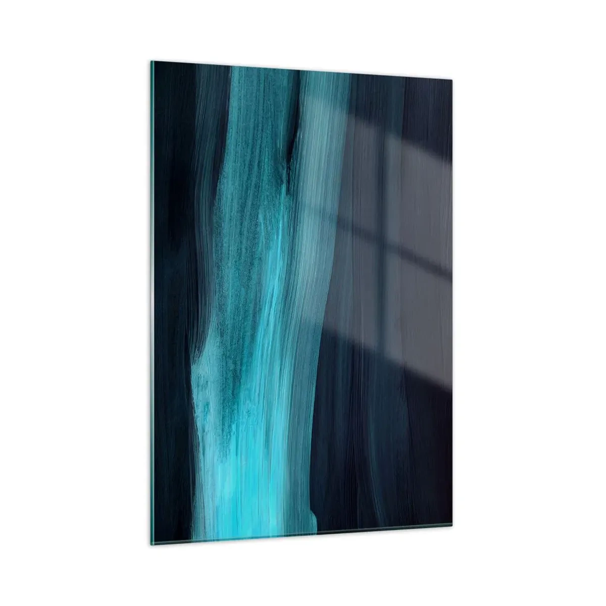 Impression sur verre - Image sur verre - Vague abstraite dans les tons turquoise et bleu marine - 50x70cm - Suivez le courant - Décoration murale moderne pour le salon et la chambre ARTTOR