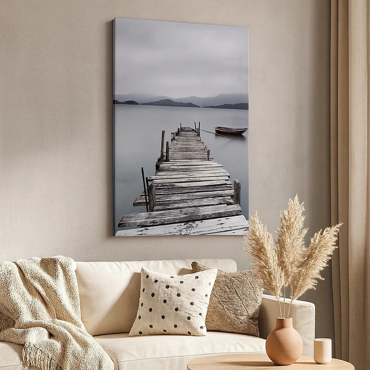 Impression sur toile - Image sur toile - Un pont en bois menant à la surface calme du lac - 50x70cm - Tu peux partir demain - Décoration murale moderne pour le salon et la chambre ARTTOR