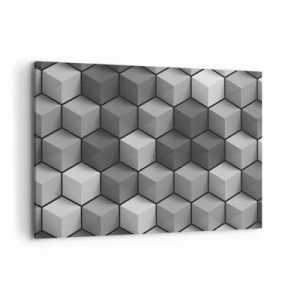 Impression sur toile - Image sur toile - Composition géométrique de cubes dans les tons de gris et de noir - 100x70cm - Puzzle cubiste - Décoration murale moderne pour le salon et la chambre ARTTOR