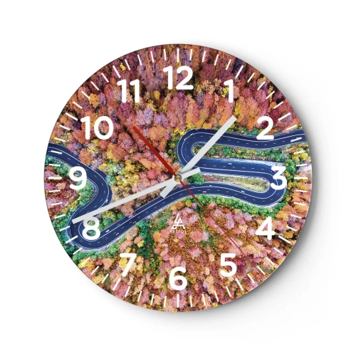 Horloge murale - Pendule murale - Route sinueuse à travers la forêt - 30x30 cm