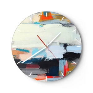 Horloge murale - Pendule murale - Une composition abstraite de taches colorées et de stries géométriques. - 30x30cm - Y a-t-il une méthode ? - Décoration murale moderne pour le salon, la cuisine et la chambre ARTTOR