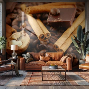 Papier Peint Photo Standard Eco - Concert d'aromates - La gastronomie, Chocolat, Grains de café - 150x105 cm