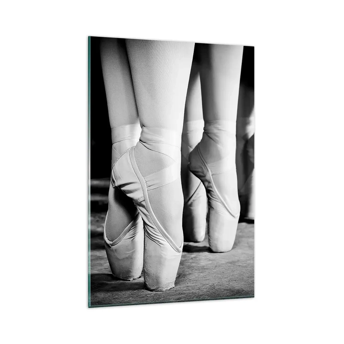 Impression sur verre - Image sur verre - Photo en noir et blanc des chaussures de ballet des danseurs - 80x120cm - Ensemble, simple - Décoration murale moderne pour le salon et la chambre ARTTOR