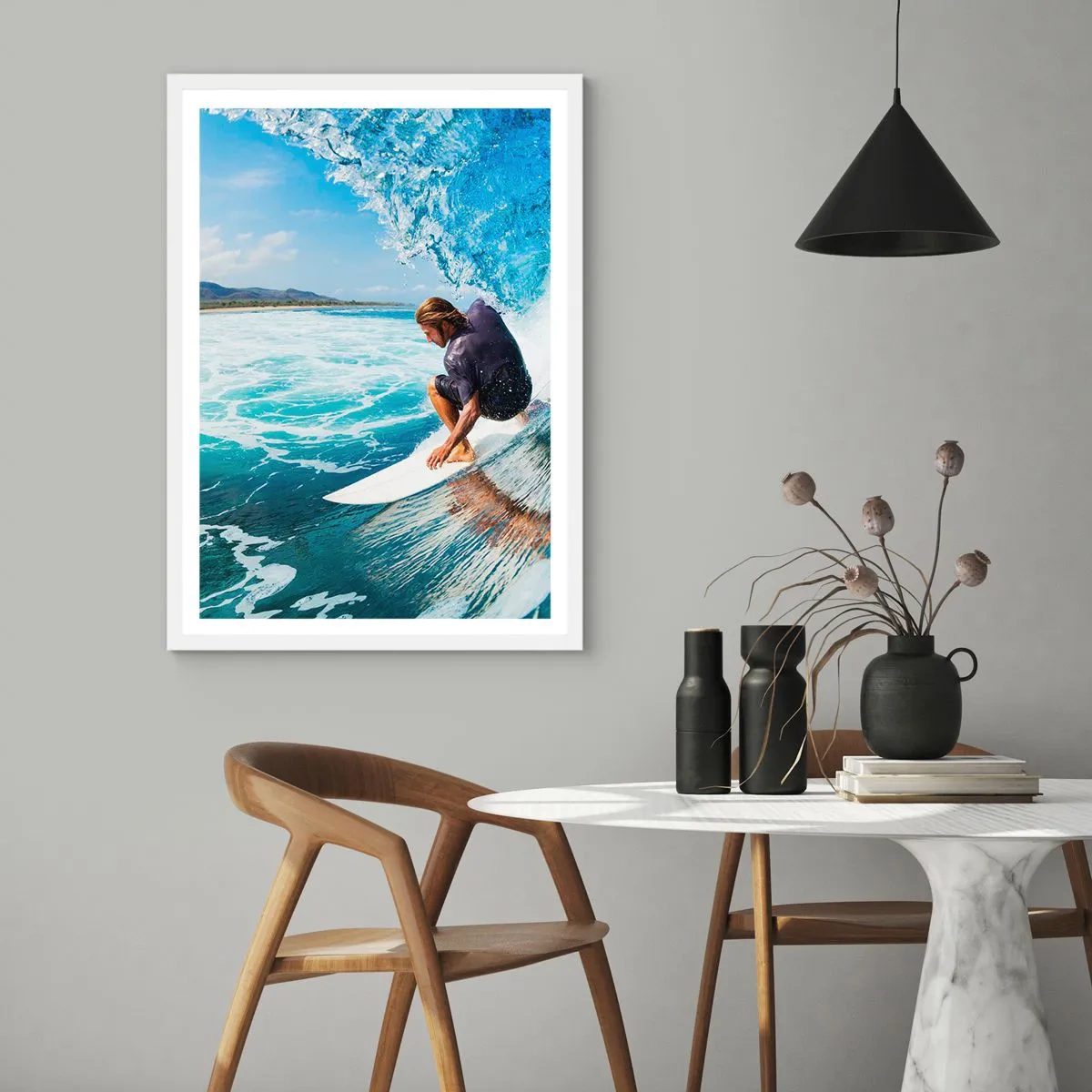 Affiche dans un cadre blanc - Poster - Danse avec les vagues - 70x100 cm