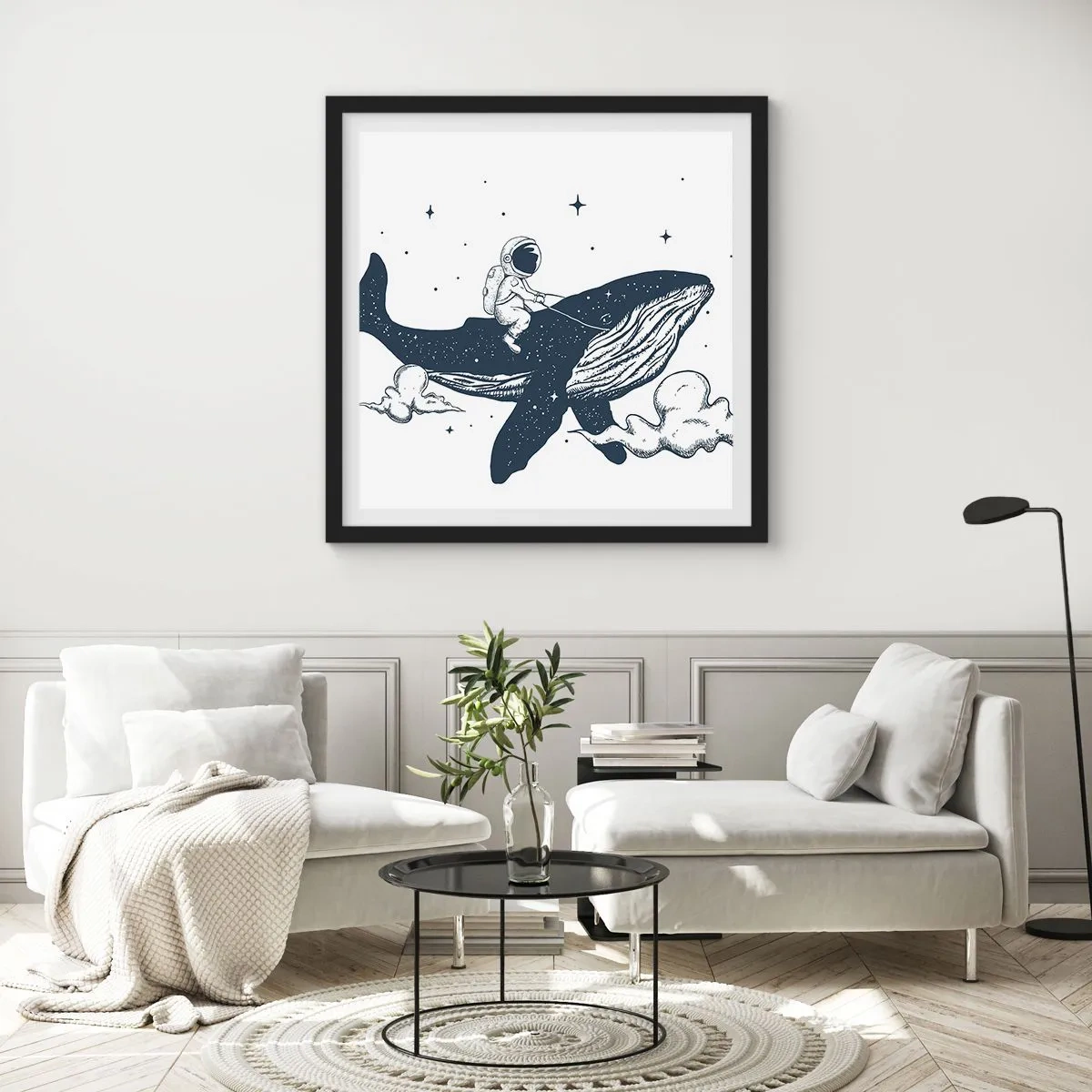 Affiche dans un cadre noir - Poster - Aventure spatiale - 60x60 cm