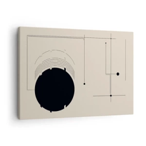 Impression sur toile - Image sur toile - Lignes géométriques noires et un cercle sur fond beige - 70x50cm - Une composition flexible et dynamique - Décoration murale moderne pour le salon et la chambre ARTTOR