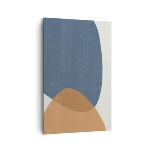 Impression sur toile - Image sur toile - Une composition géométrique minimaliste dans des tons de bleu et d'orange. - 80x120cm - Ovales et influences - Décoration murale moderne pour le salon et la chambre ARTTOR