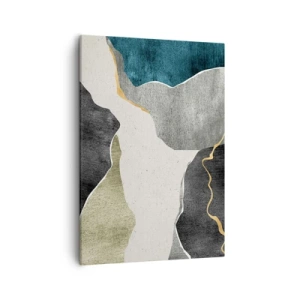 Impression sur toile - Image sur toile - Formes géométriques dans les tons de gris, vert et or - 50x70cm - Composition mosaïque avec un fil d'or - Décoration murale moderne pour le salon et la chambre ARTTOR