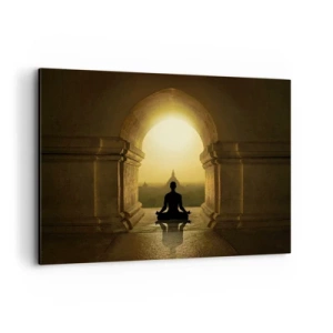 Impression sur toile - Image sur toile - Silhouette d'une personne méditant à la lumière du soleil couchant - 100x70cm - Pleine harmonie - Décoration murale moderne pour le salon et la chambre ARTTOR