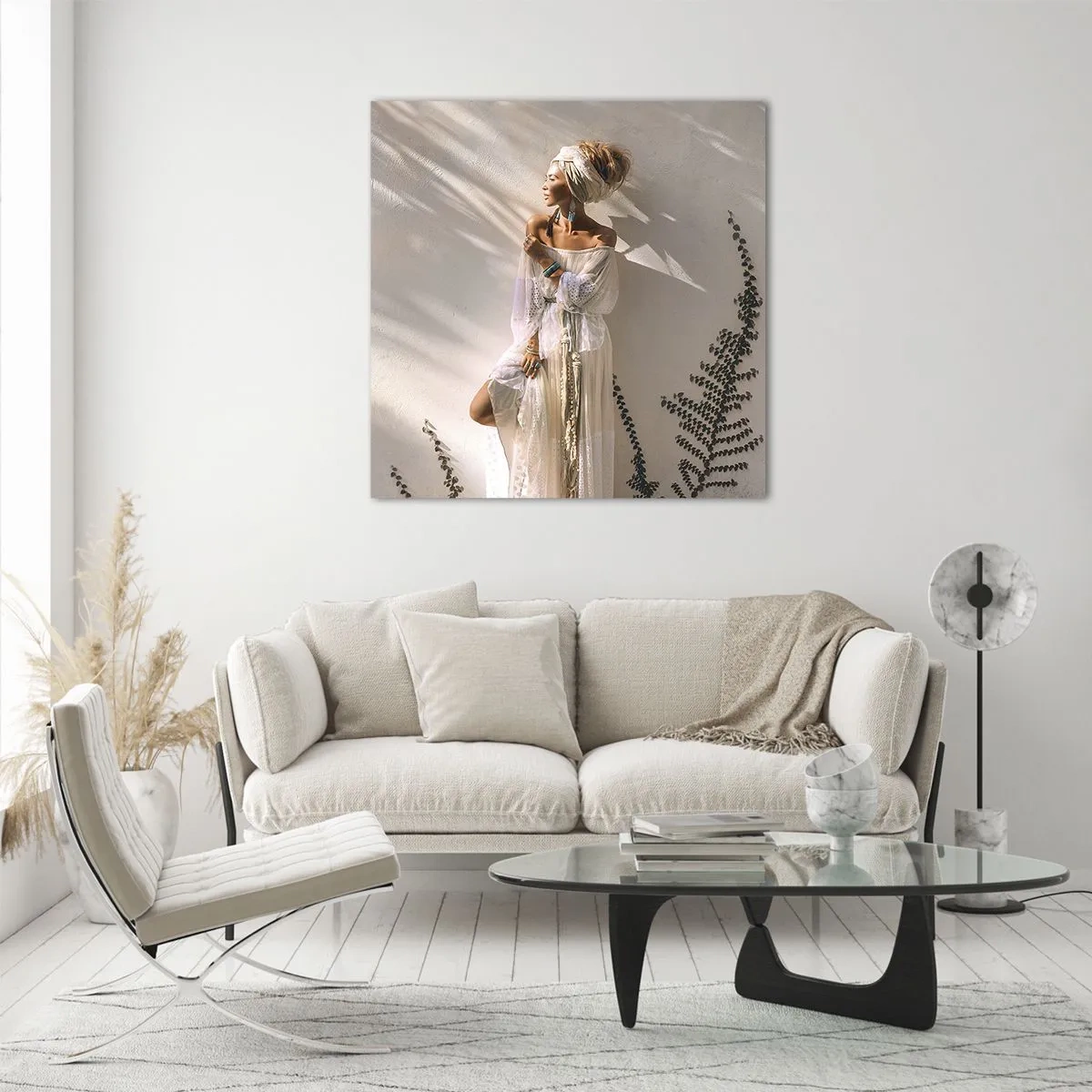 Impression sur verre - Image sur verre - Le soleil et la fille - 70x70 cm