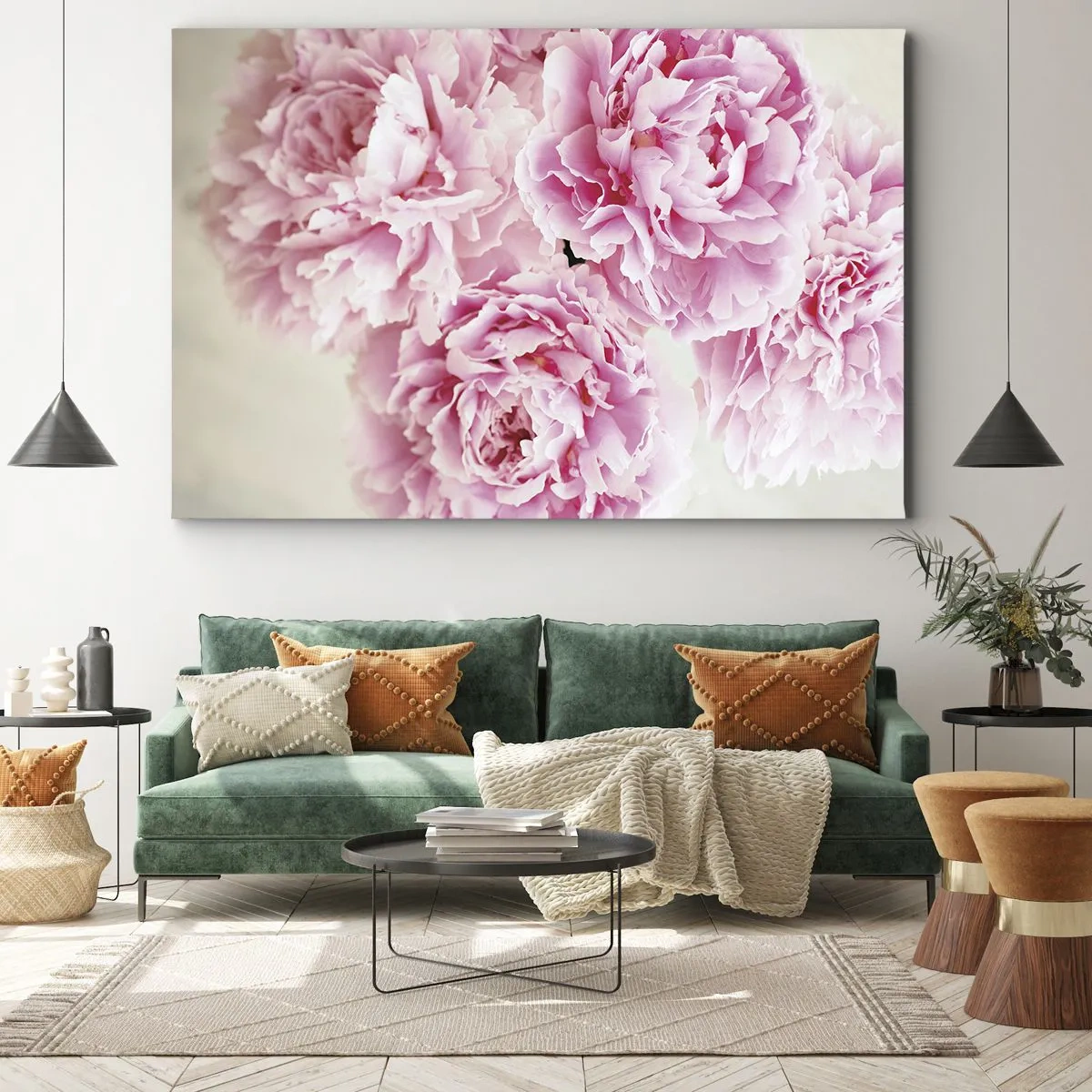 Impression sur toile - Image sur toile - Un bouquet de pivoines roses sur fond clair - 120x80cm - En glamour rose - Décoration murale moderne pour le salon et la chambre ARTTOR