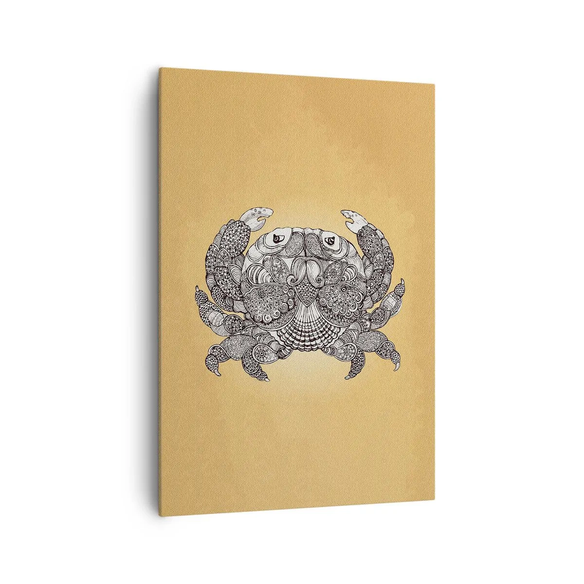 Impression sur toile - Image sur toile - Dessin décoratif d'un crabe sur fond doré - 70x100cm - Les contes de M. Crabe - Décoration murale moderne pour le salon et la chambre ARTTOR