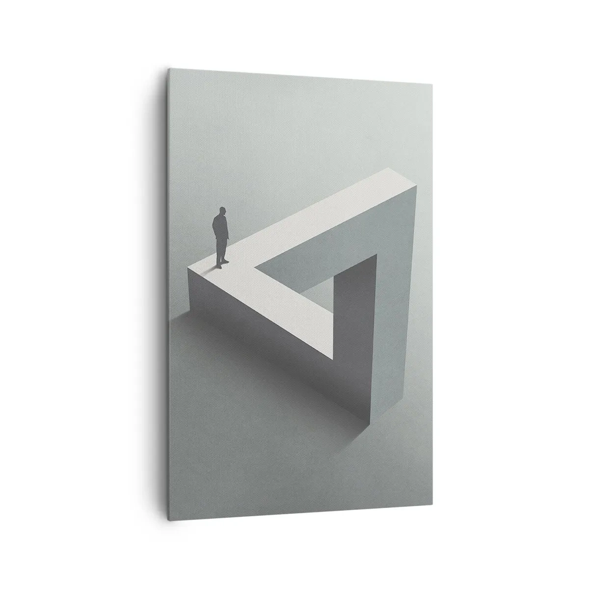Impression sur toile - Image sur toile - Une figure debout sur un triangle de Penrose dans des tons de gris. - 80x120cm - Mais c'est possible - Décoration murale moderne pour le salon et la chambre ARTTOR
