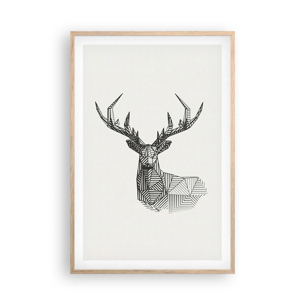 Affiche dans un chêne clair - Poster - Cerf dans un style cubique - 61x91 cm