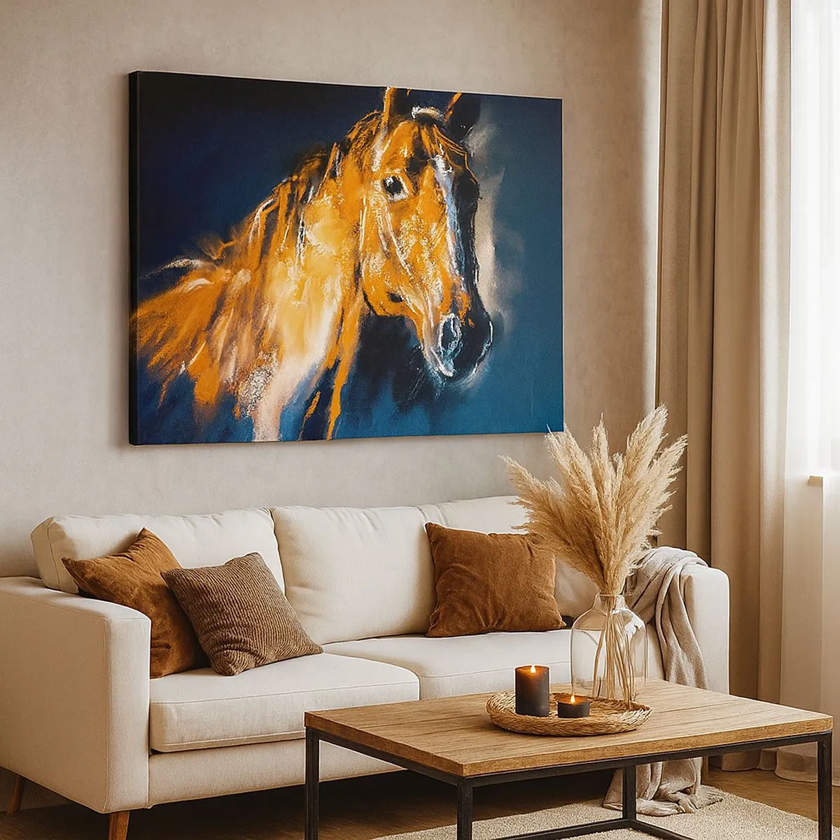 Impression sur toile - Image sur toile - Portrait d'un cheval dans un style pictural dynamique - 70x50cm - Et alors, tu y vas ? - Décoration murale moderne pour le salon et la chambre ARTTOR