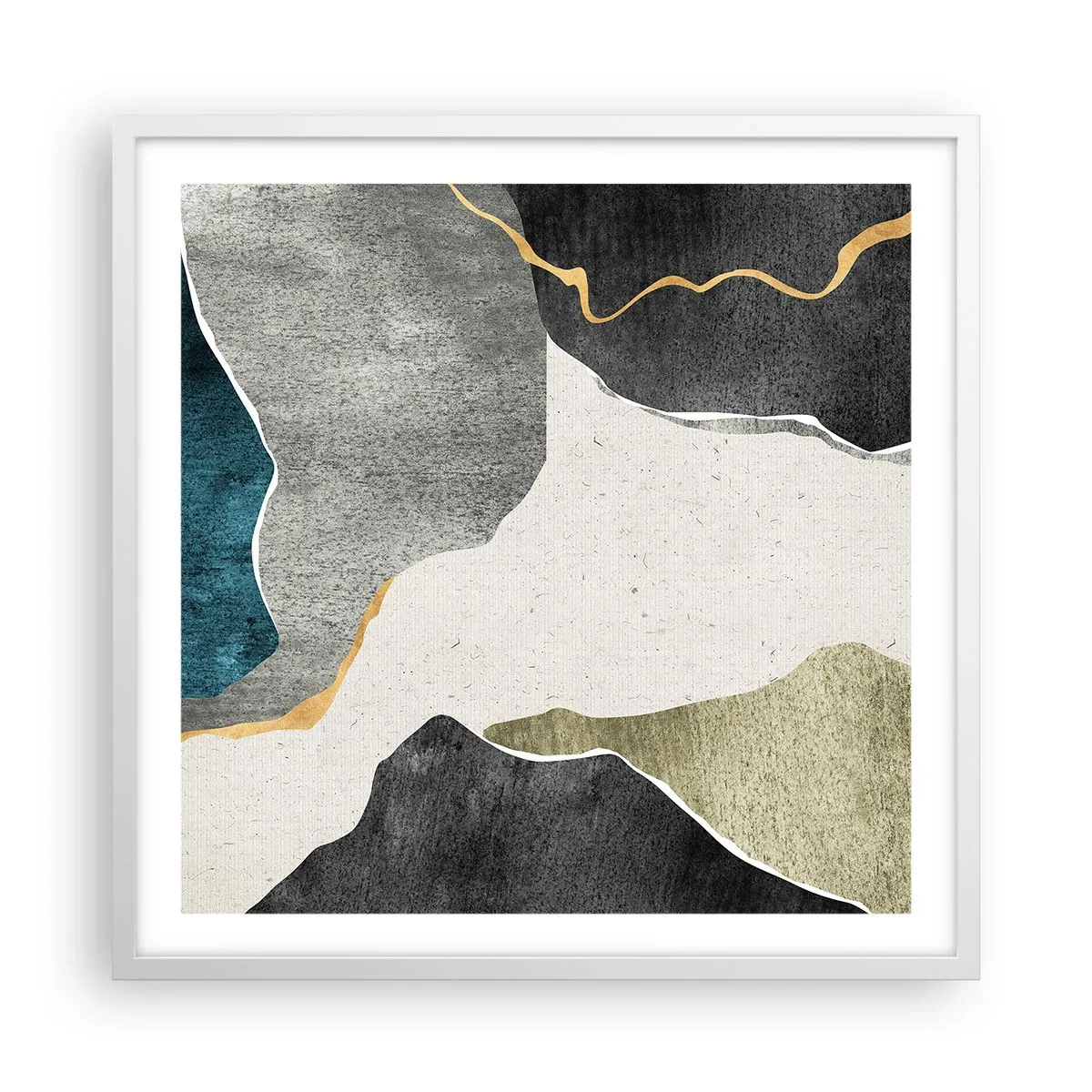 Affiche dans un cadre blanc - Poster - Composition mosaïque avec un fil d'or - 60x60 cm