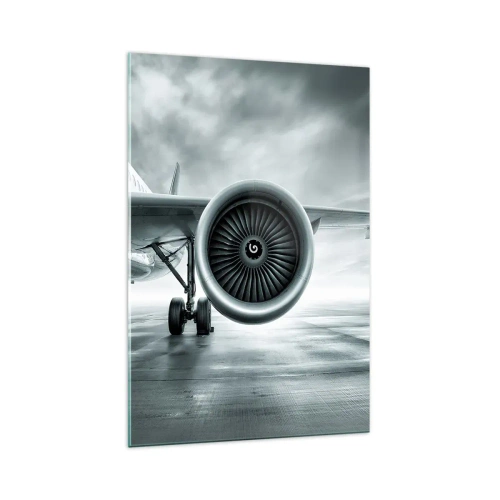 Impression sur verre - Image sur verre - Le réacteur d'un avion sur le tarmac - 70x100cm - Sent la force! - Décoration murale moderne pour le salon et la chambre ARTTOR