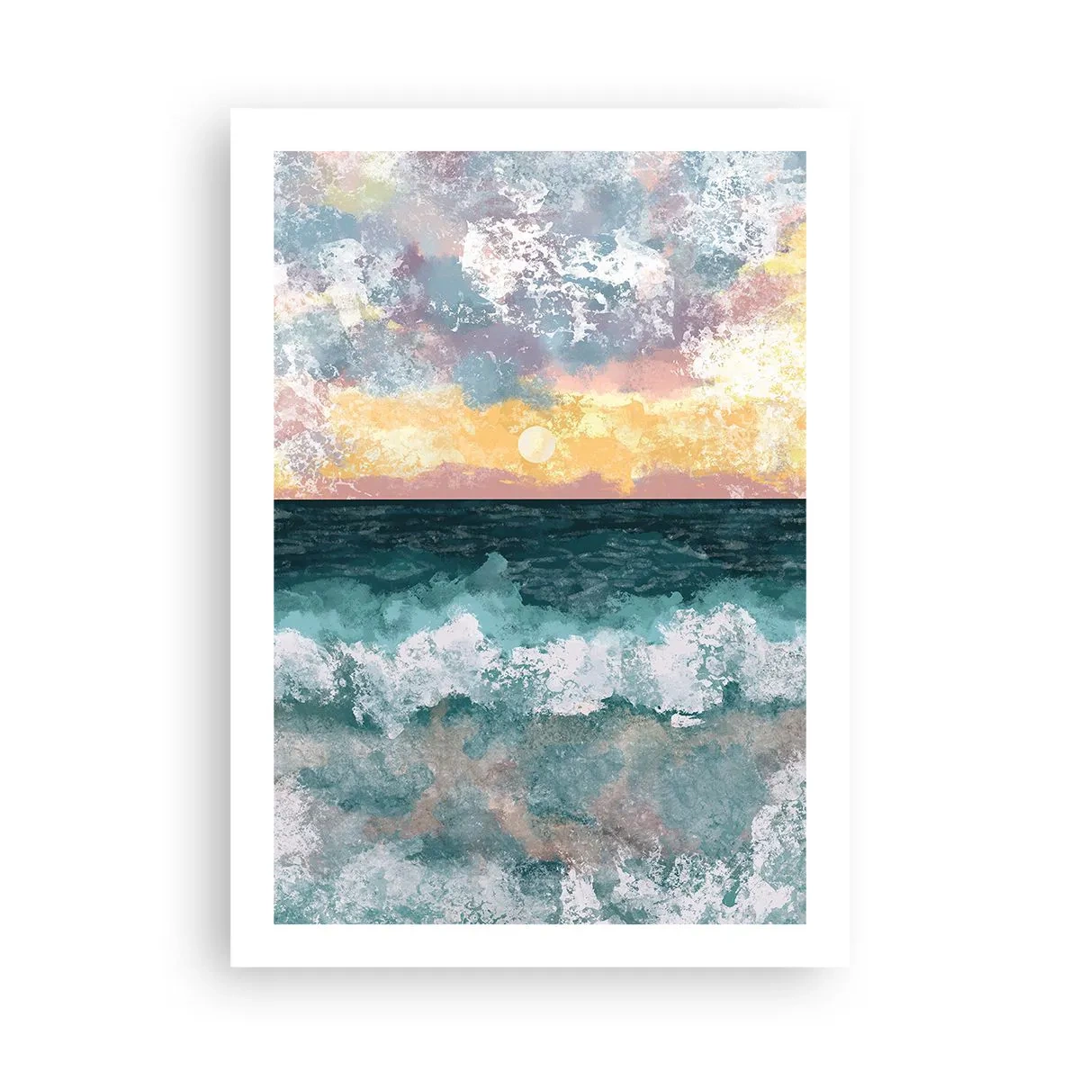 Affiche - Poster - Vagues de la mer et coucher de soleil dans un style aquarelle - 50x70cm - Eau, lumière, air - Décoration murale moderne pour le salon et la chambre ARTTOR