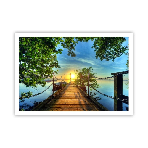 Affiche - Poster - Une jetée sur le lac dans les rayons du soleil couchant - 100x70cm - L'ouest au-dessus de l'eau - Décoration murale moderne pour le salon et la chambre ARTTOR