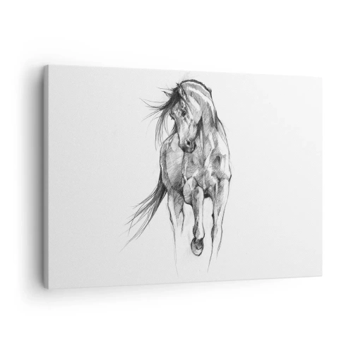Impression sur toile - Image sur toile - Croquis en noir et blanc d'un cheval au galop - 70x50cm - D'un trot gracieux - Décoration murale moderne pour le salon et la chambre ARTTOR