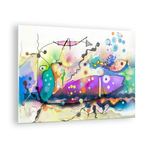 Impression sur verre - Image sur verre - Composition abstraite avec des formes et des lignes colorées - 70x50cm - Sans mots! - Décoration murale moderne pour le salon et la chambre ARTTOR