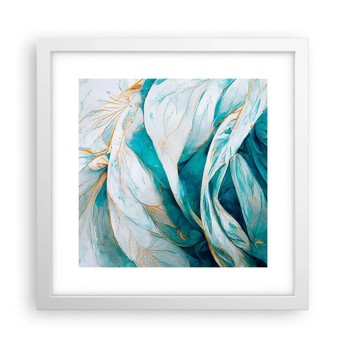 Affiche dans un cadre blanc - Poster - Abstraction bleue avec un motif doré - 30x30 cm