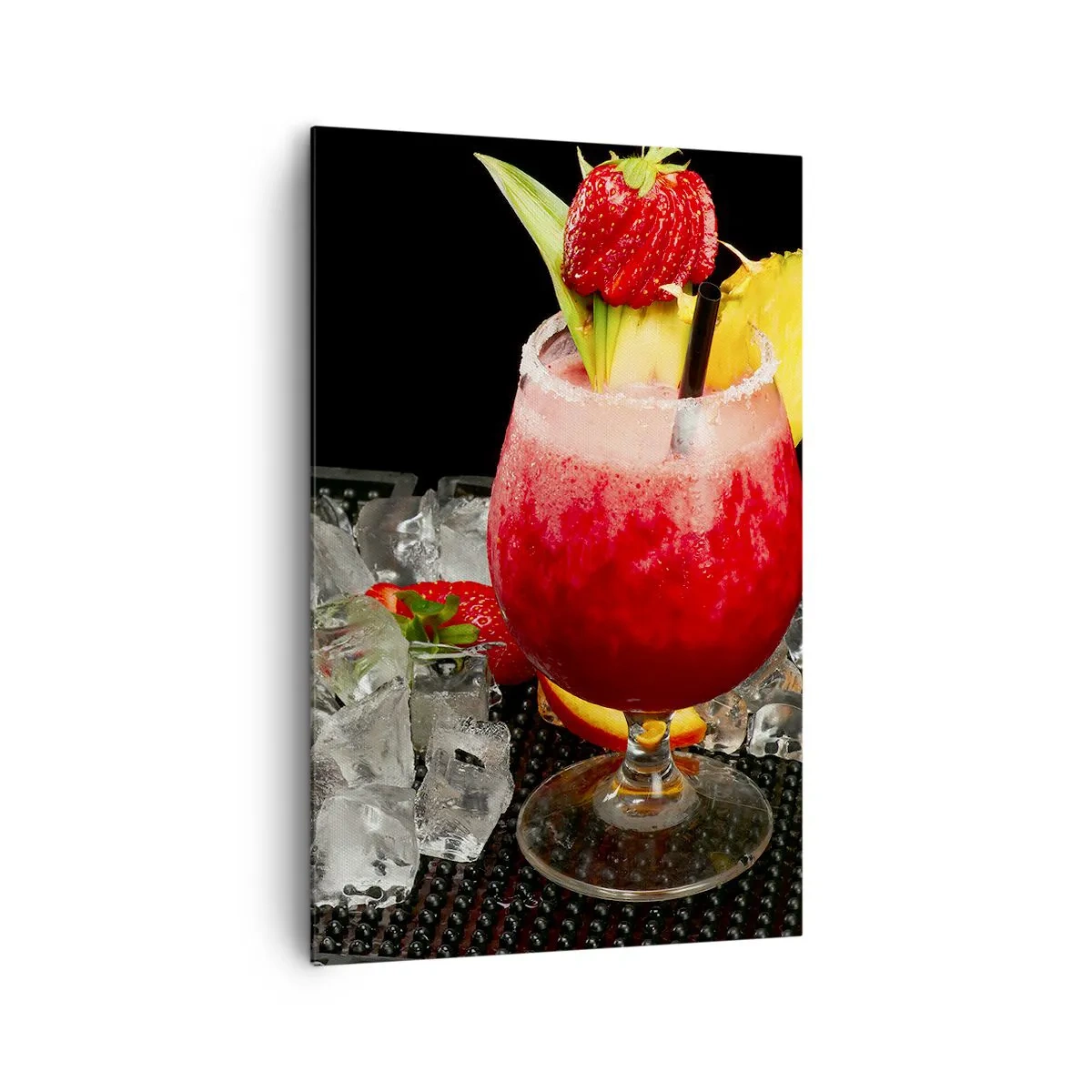 Impression sur toile - Image sur toile - Un cocktail coloré avec des fraises, de la glace et de l'ananas - 80x120cm - Envouter le goût - Décoration murale moderne pour le salon et la chambre ARTTOR