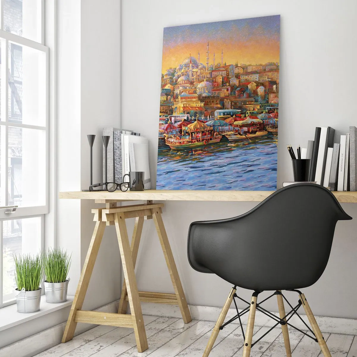 Impression sur verre - Image sur verre - Panorama pittoresque d'Istanbul avec vue sur la baie et la ville - 70x100cm - Conte d'Istanbul - Décoration murale moderne pour le salon et la chambre ARTTOR