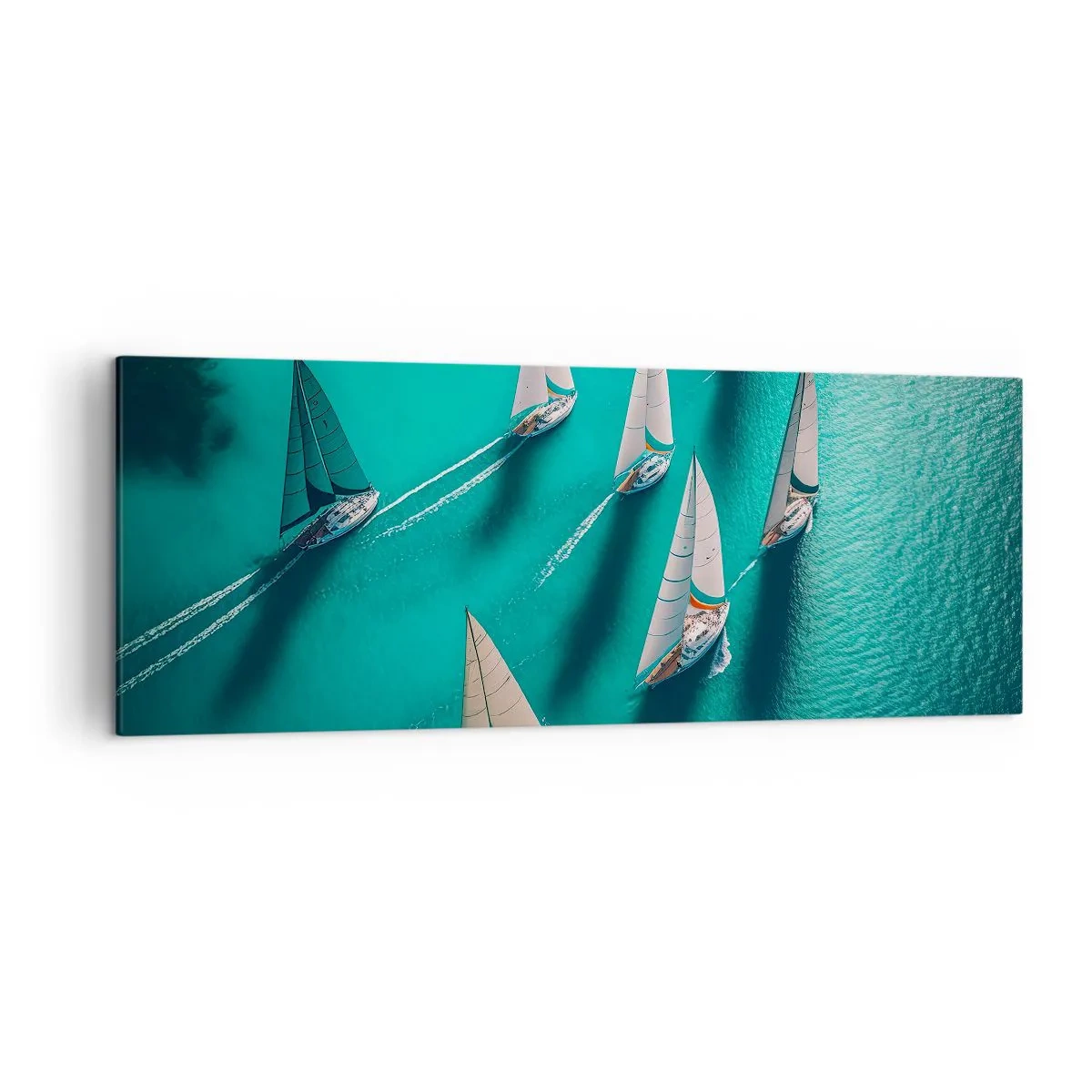 Impression sur toile - Image sur toile - Yachts sur l'eau turquoise en mouvement dynamique - 140x50cm - Dans une compétition avec le vent - Décoration murale moderne pour le salon et la chambre ARTTOR