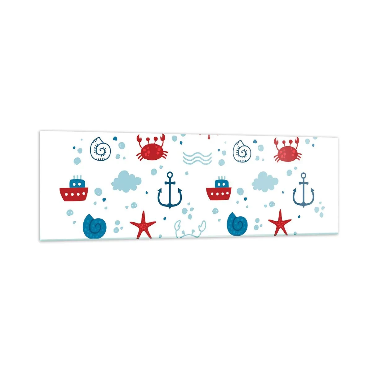 Impression sur verre - Image sur verre - Motif nautique avec ancres, navires et crabes - 160x50cm - Conte de fées de la mer - Décoration murale moderne pour le salon et la chambre ARTTOR