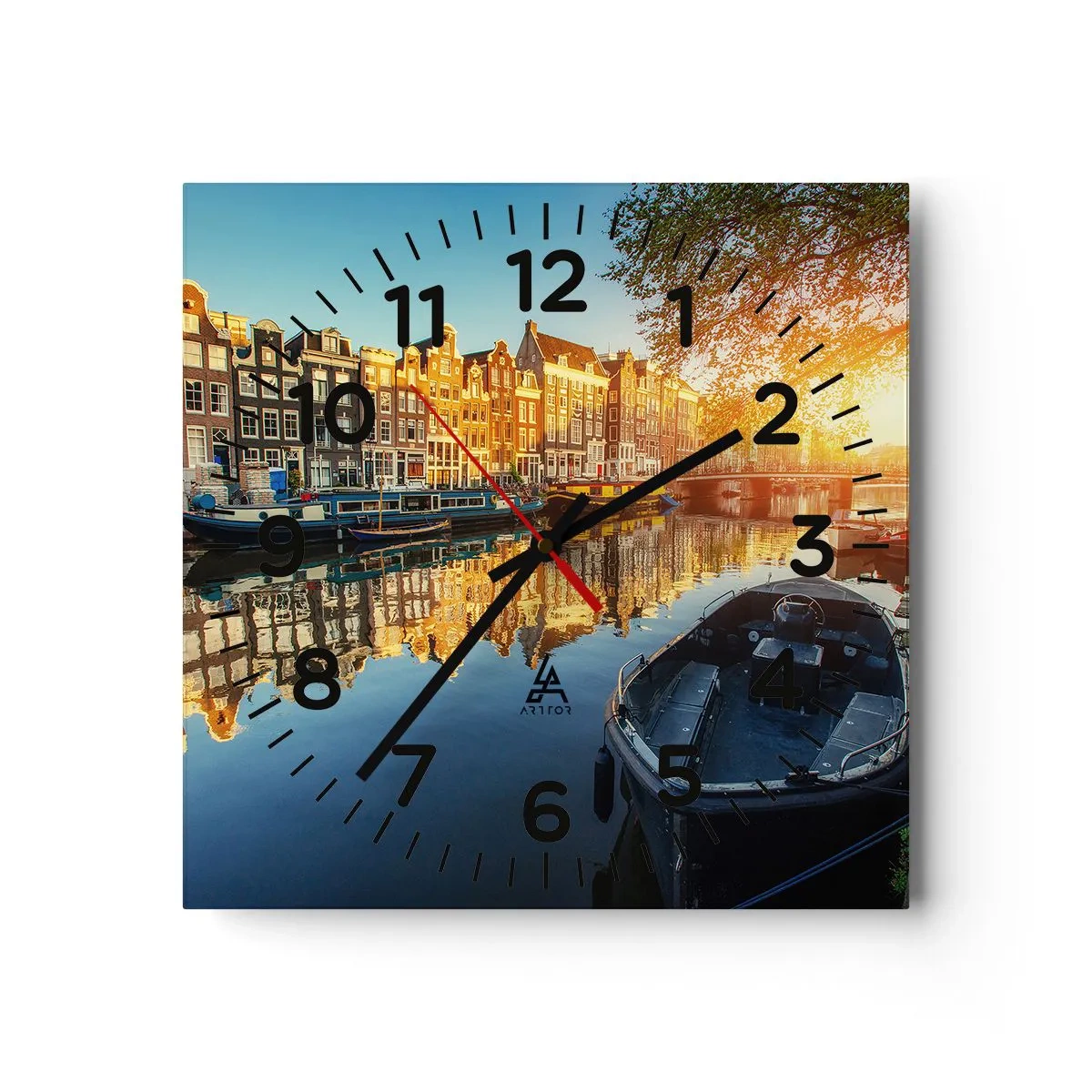 Horloge murale - Pendule murale - Début de journée à Amsterdam - 40x40 cm