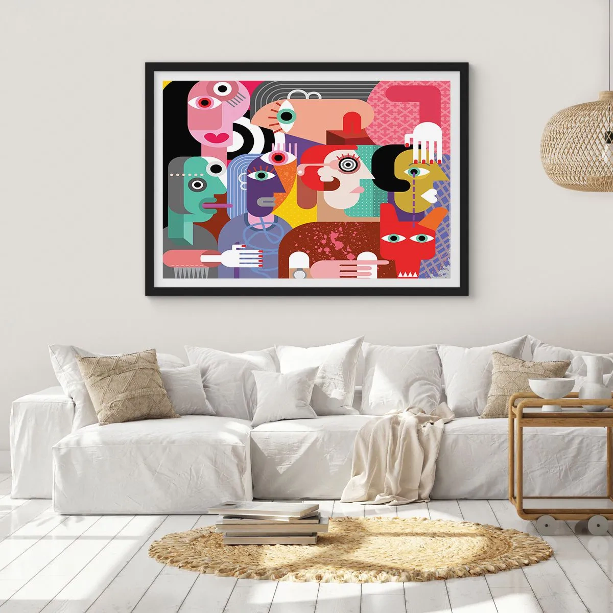 Affiche dans un cadre noir - Poster - Abstraction colorée avec des visages géométriques - 70x50cm - Nous par M. Picasso - Décoration murale moderne pour le salon et la chambre ARTTOR